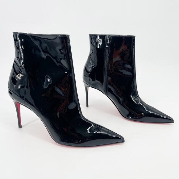 Christian Louboutin Black Patent Leather Sporty Kate Booty 85 Ankle Boot EU 39 - Picture 1 of 13